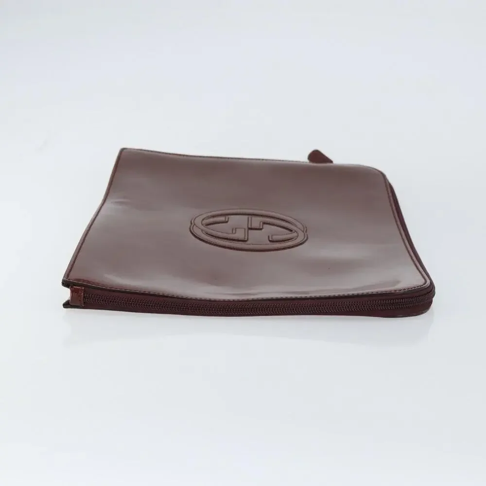 Gucci Patent Leather Clutch Bag Brown